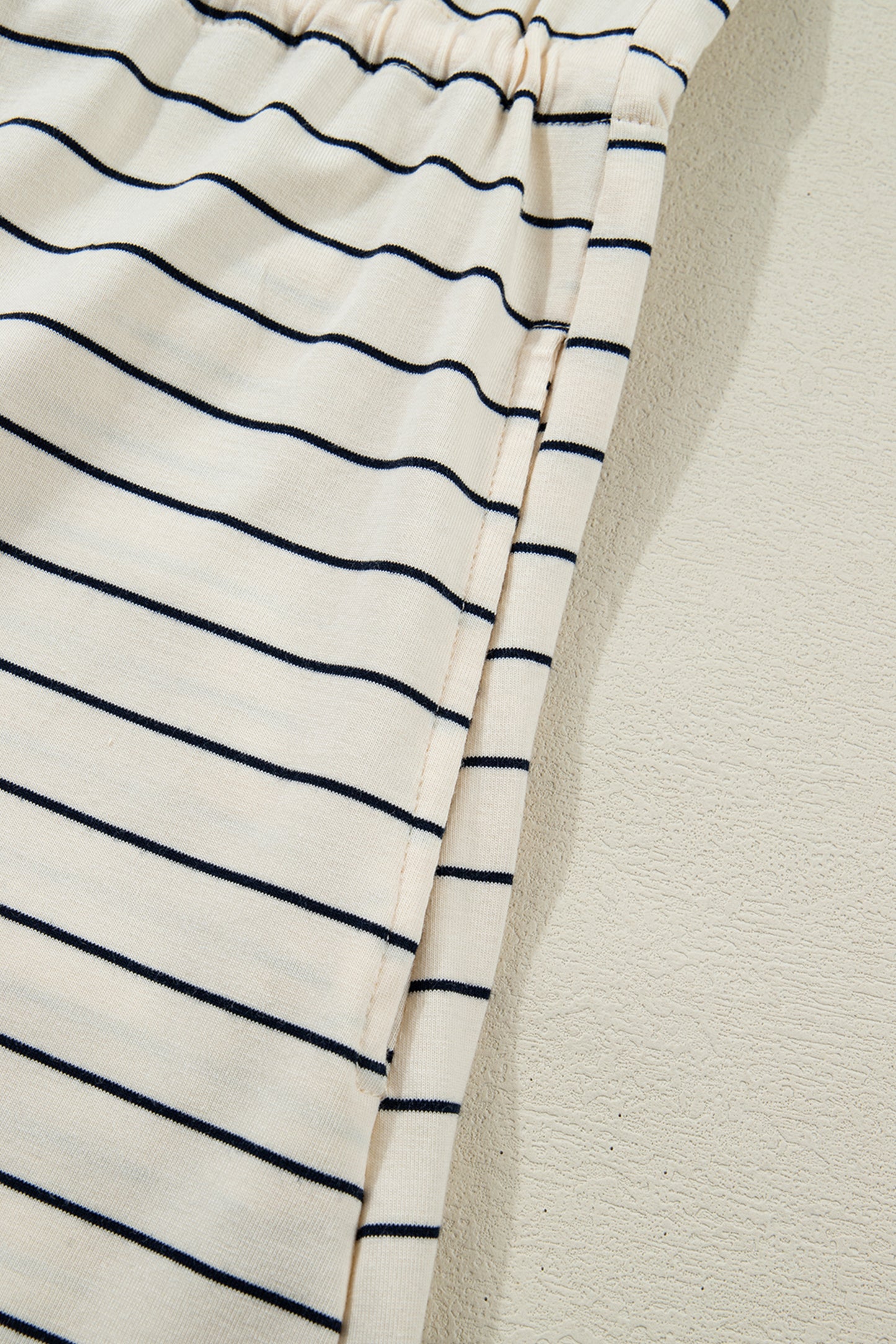 Beige Stripe Drawstring Tunic Tank Mini Dress with Pockets