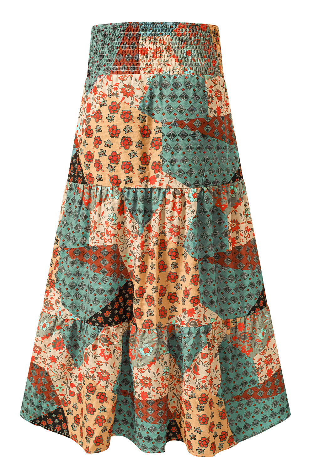 Multicolor Boho Print Tie-Up Waist Long Maxi Skirt