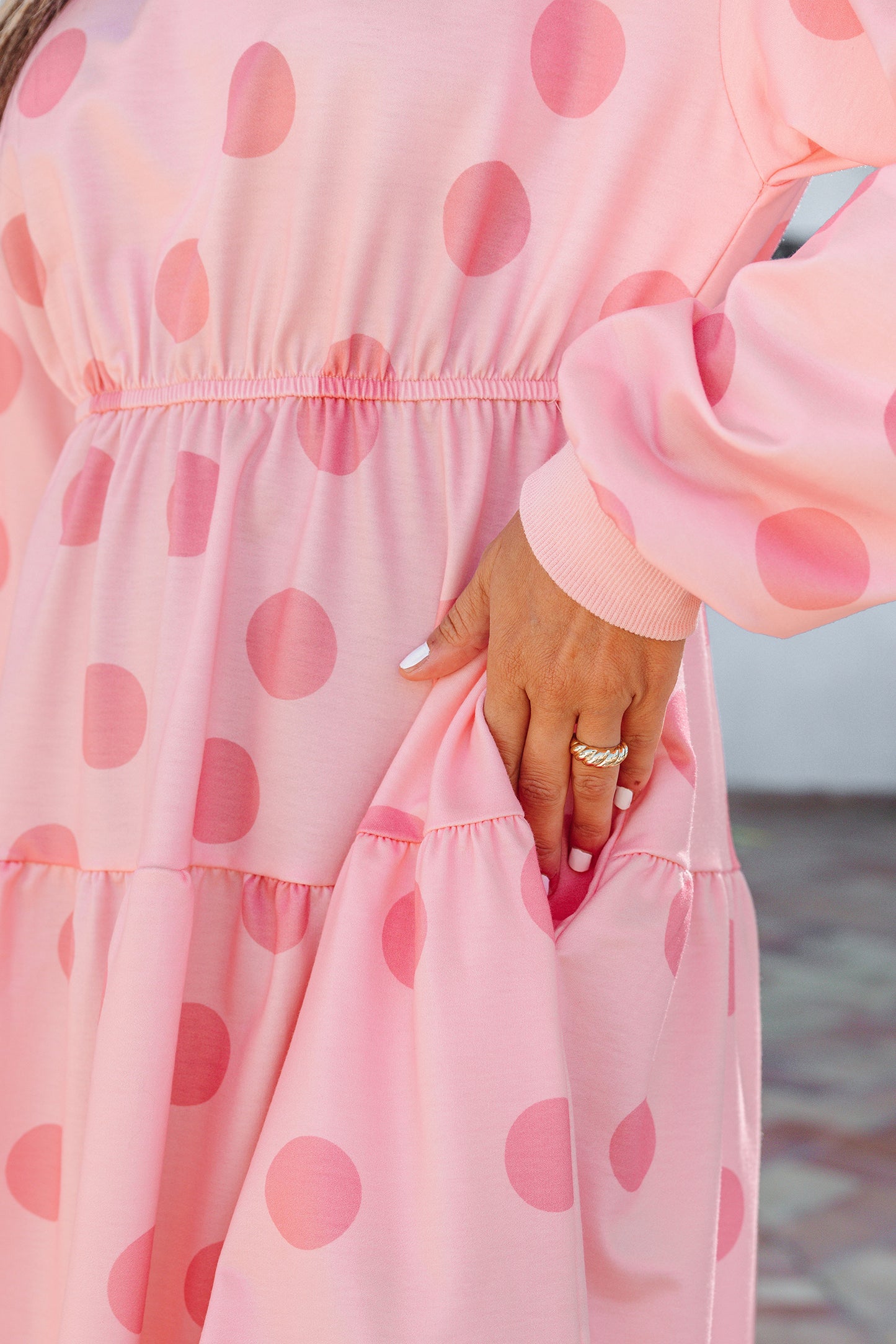 White Polka Dot Printed Long Sleeve Flared Mini Dress