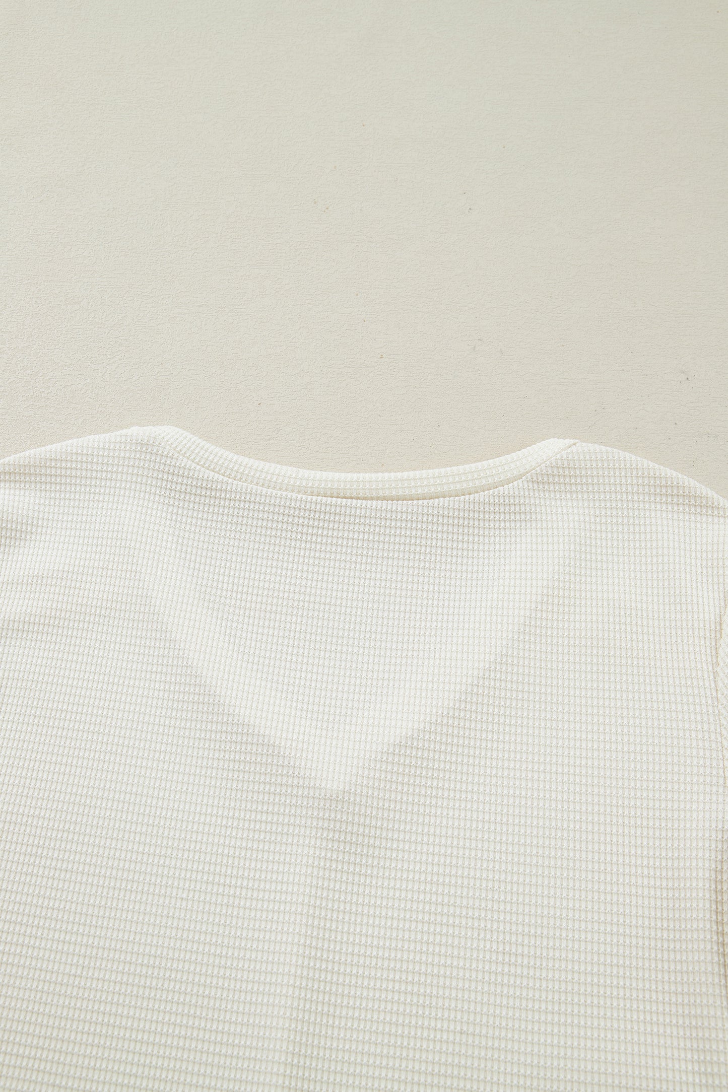 Beige Thermal Knit Lace Ruched Patchwork Long Sleeve V Neck Top