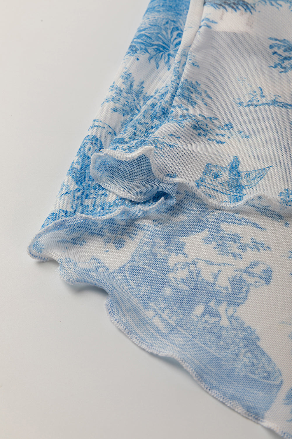 Sky Blue Random Printed Mesh Bow Detail Halterneck Tank Top