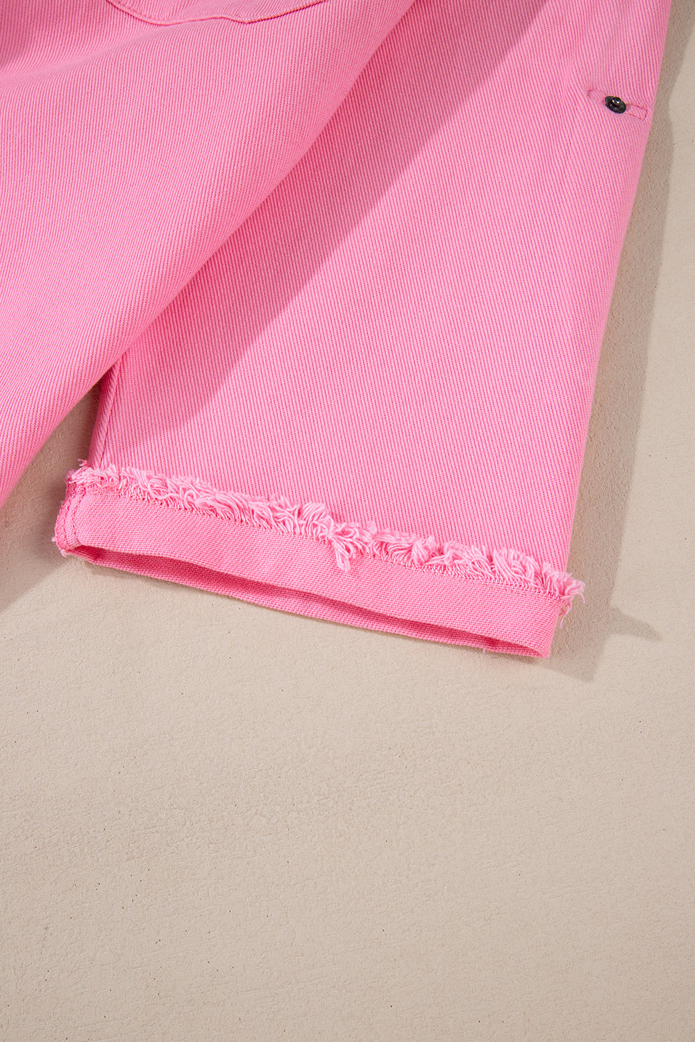 Khaki Pearl Beaded Raw Hem Button Up Denim Jacket