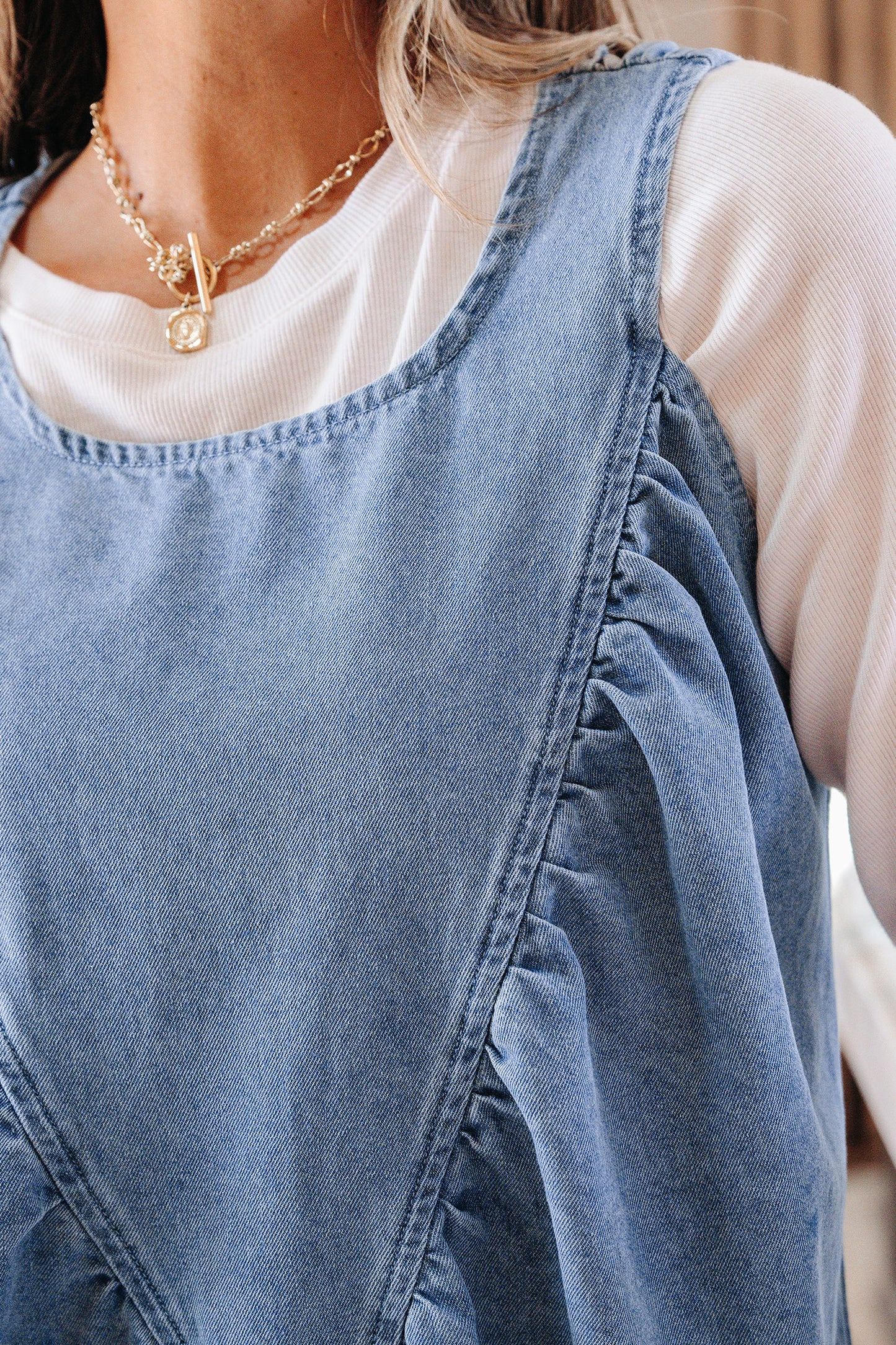 Myosotis Denim Pleated Patchwork Sleeveless Top