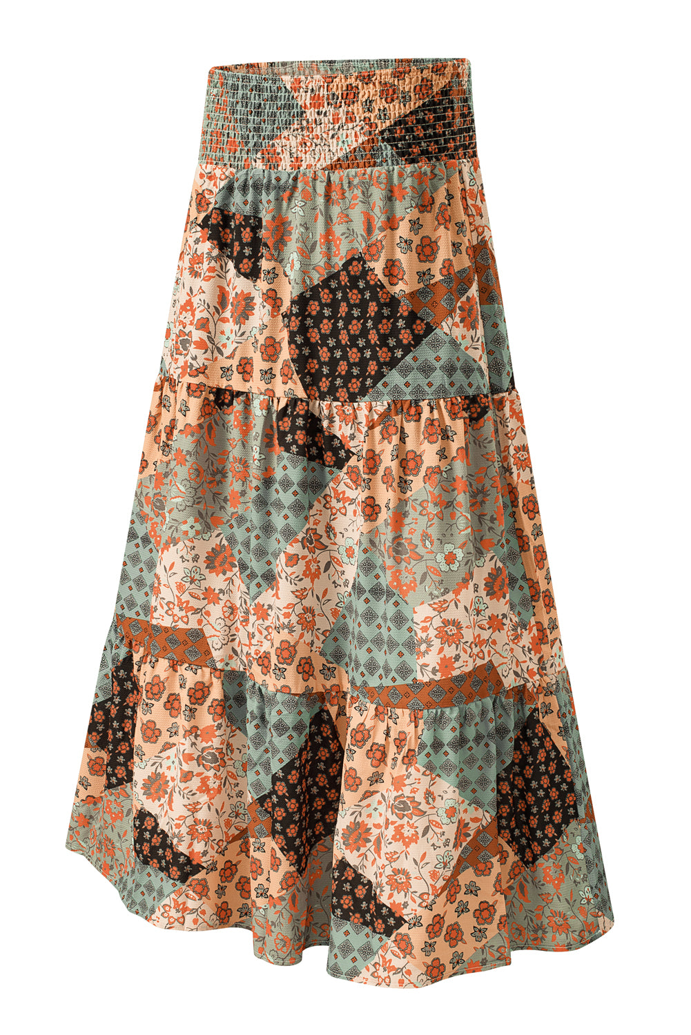 Multicolor Boho Print Tie-Up Waist Long Maxi Skirt
