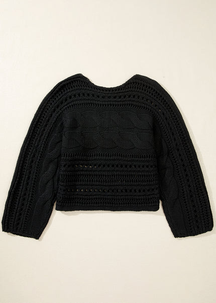 Smoke Gray Hollow-out Cable Knit Cropped Sweater