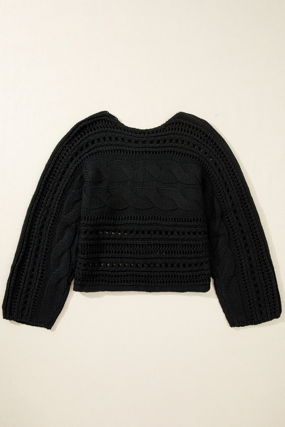 Smoke Gray Hollow-out Cable Knit Cropped Sweater