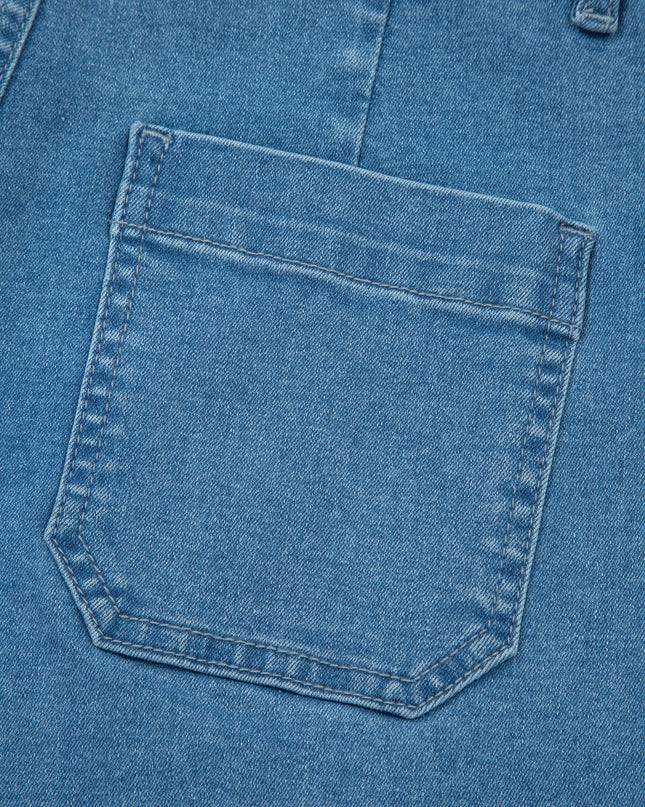 Dusk Blue Retro Washed Patch Pocket Loose Jeans