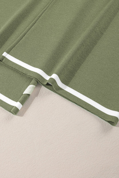 Black Contrast Trim Half Sleeve Top Drawstring Pants Loose 2pcs Sweater Suit Set