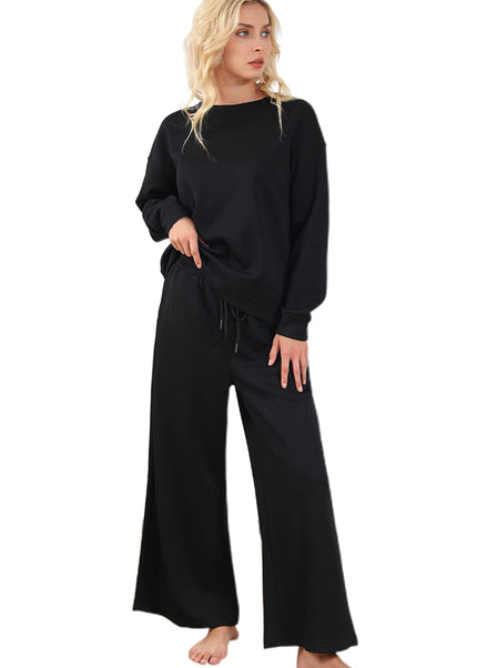 Navy Blue Ultra Loose Textured 2pcs Slouchy Outfit Set