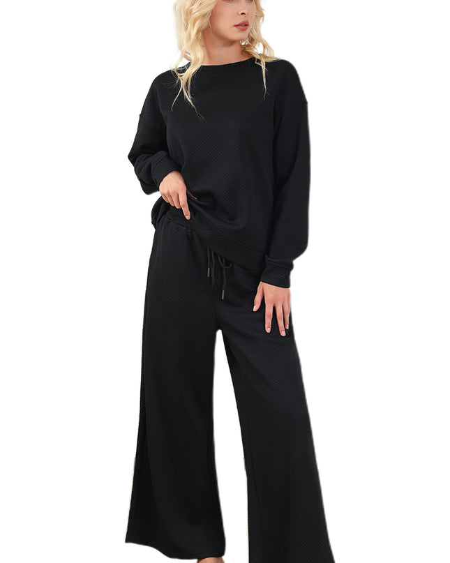 Navy Blue Ultra Loose Textured 2pcs Slouchy Outfit Set