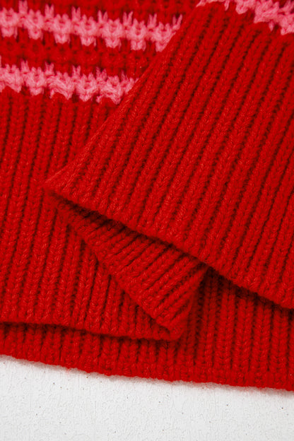 Red 3/4 Draped Sleeve Slouchy Sweater