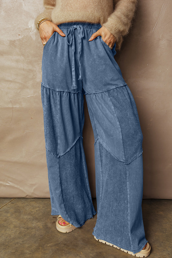 Ashleigh Blue Careys Mineral Wash Tiered Wide Leg Patchwork Drawstring Pants