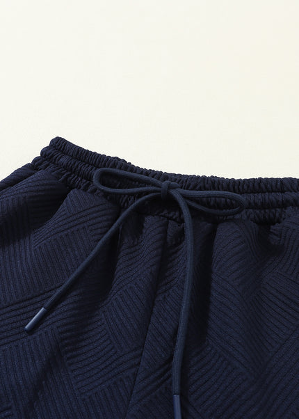 Navy Blue Ultra Loose Textured 2pcs Slouchy Outfit Set