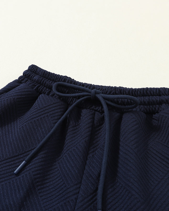 Navy Blue Ultra Loose Textured 2pcs Slouchy Outfit Set