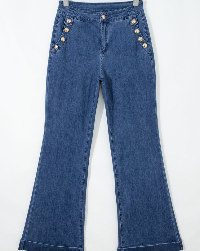 Ashleigh Blue Golden Button Detail Rolled Edge Flare Leg Jeans
