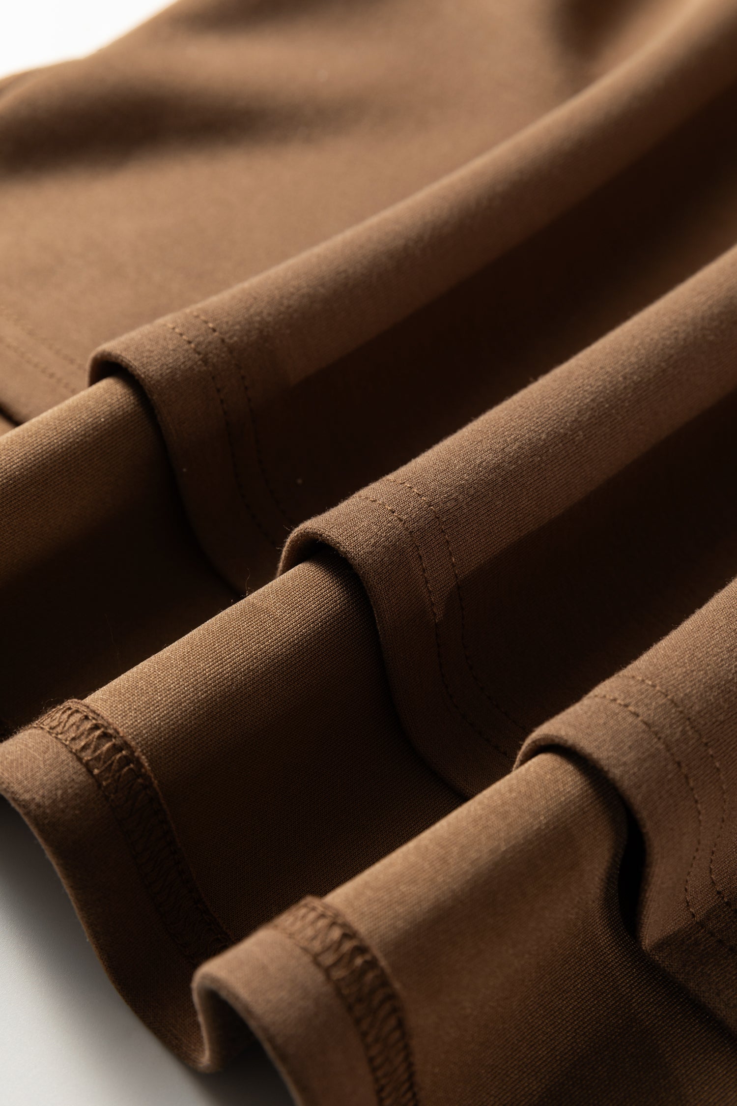 Coffee Solid Color V Neck Top and High Waist Pants Set