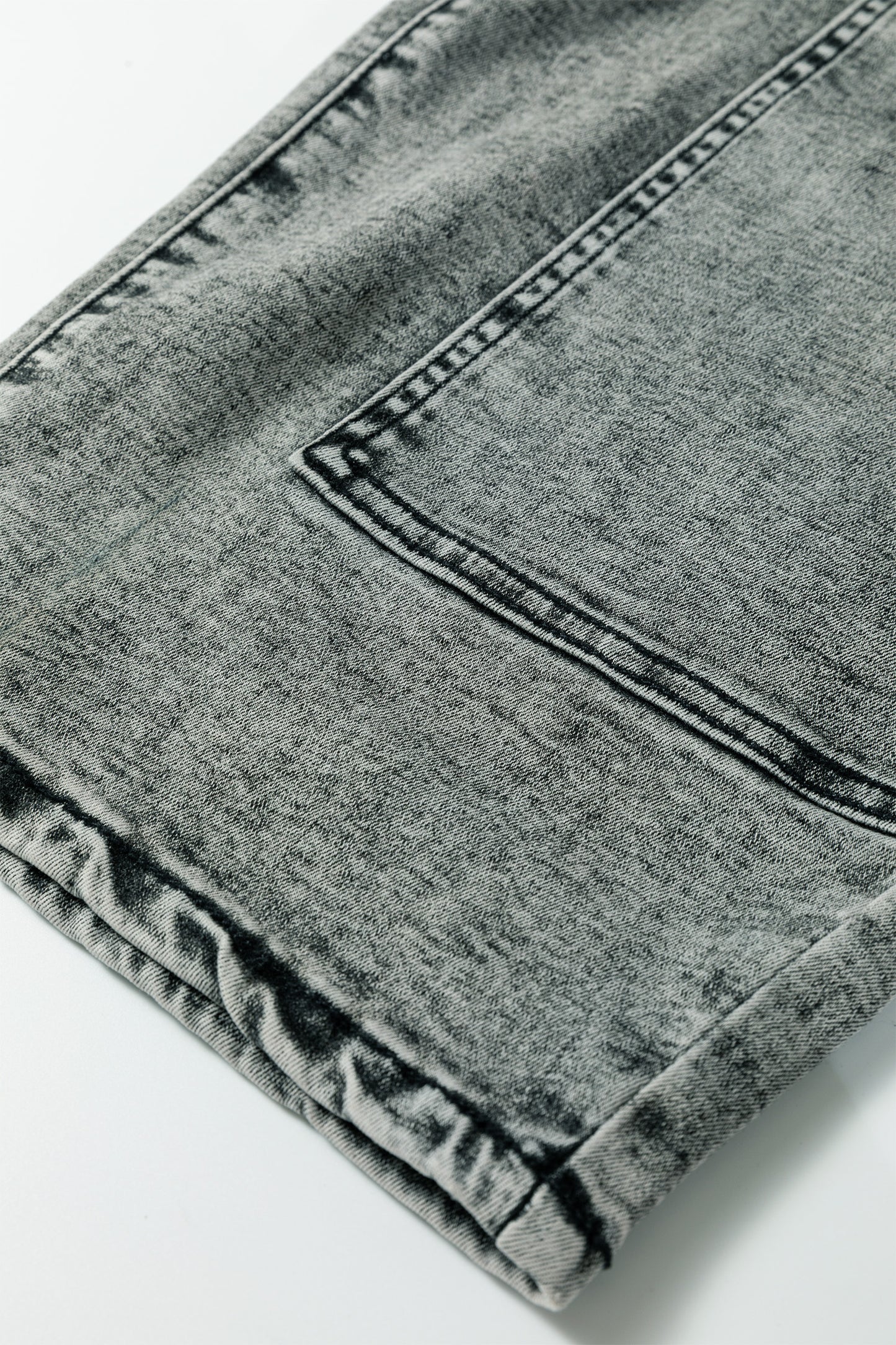 Smoke Gray Acid Wash Barrel Fit Denim Pants with Waist String