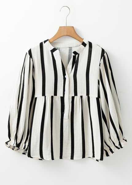 Orange Stripe Crinckled Ruffled Sleeve Button up Loose Shirt