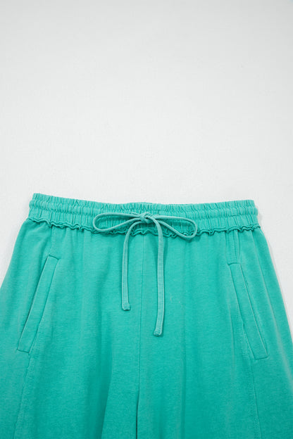 Sea Green Mineral Wash Drawstring Elastic Waist Raw Hem Loose Pants