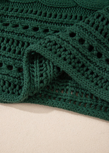 Smoke Gray Hollow-out Cable Knit Cropped Sweater