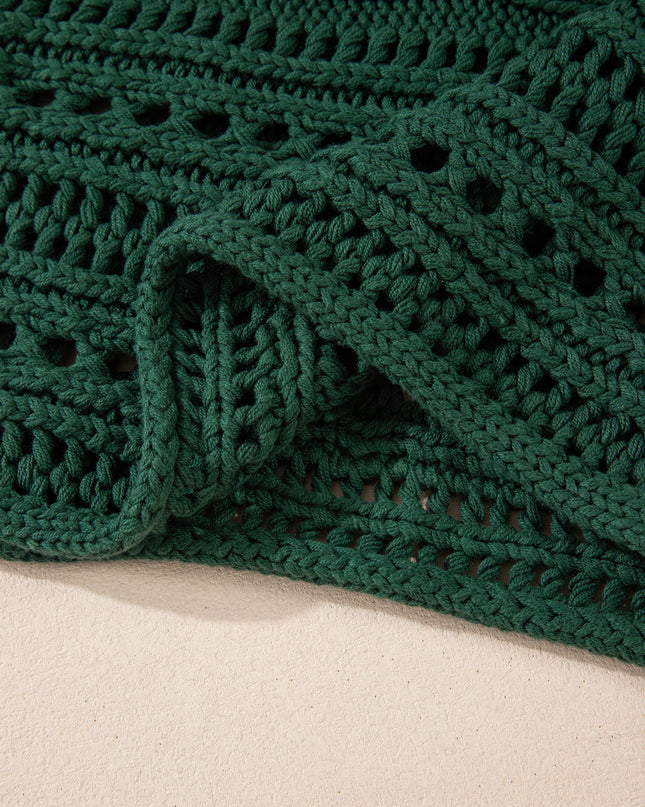 Smoke Gray Hollow-out Cable Knit Cropped Sweater