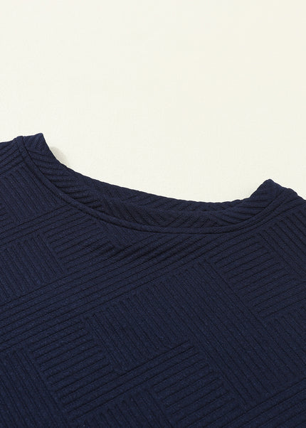 Navy Blue Ultra Loose Textured 2pcs Slouchy Outfit Set