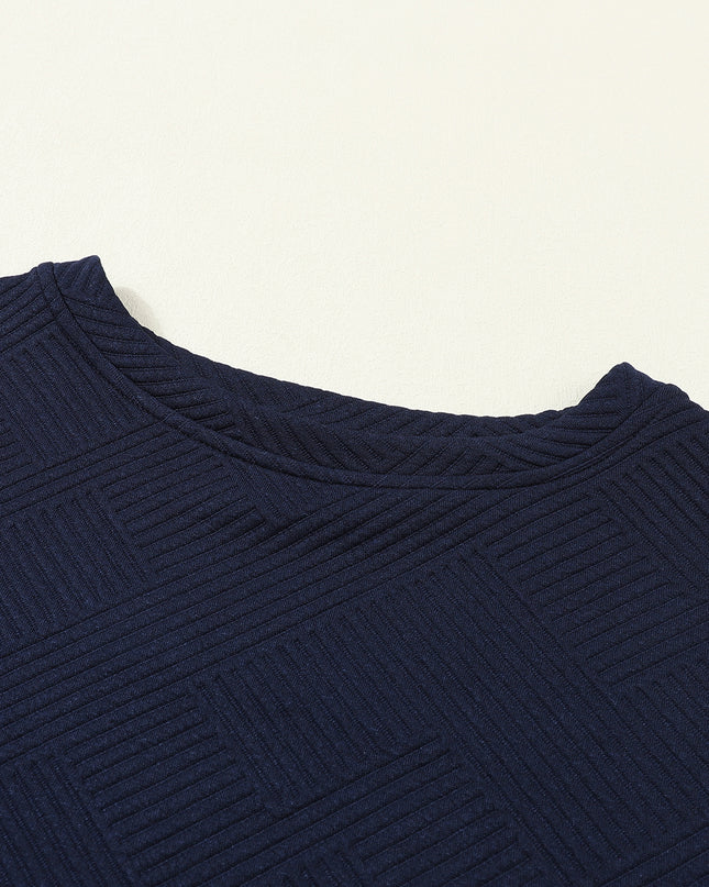 Navy Blue Ultra Loose Textured 2pcs Slouchy Outfit Set