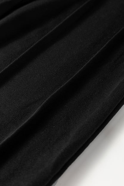 Black Seamed Drawstring High Waist Wide Leg Sweatpants