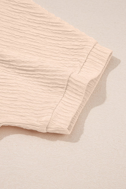 Pink Textured V Neck T Shirt and Shorts Set