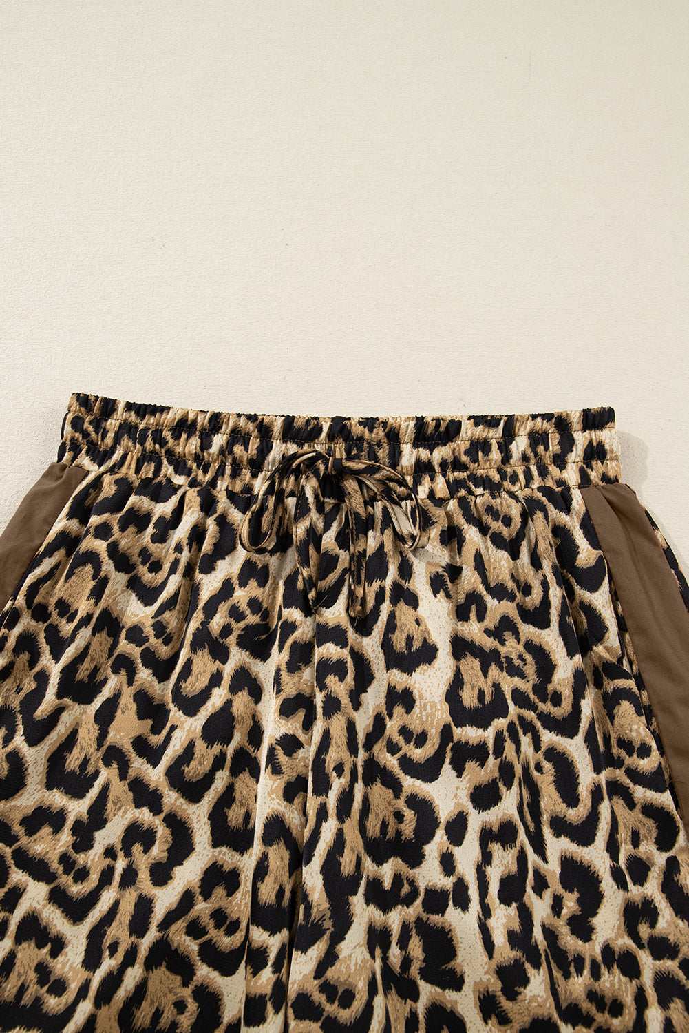 Brown Leopard Collared 3/4 Sleeve Shirt and Loose Pants Two Piece Outfit Set