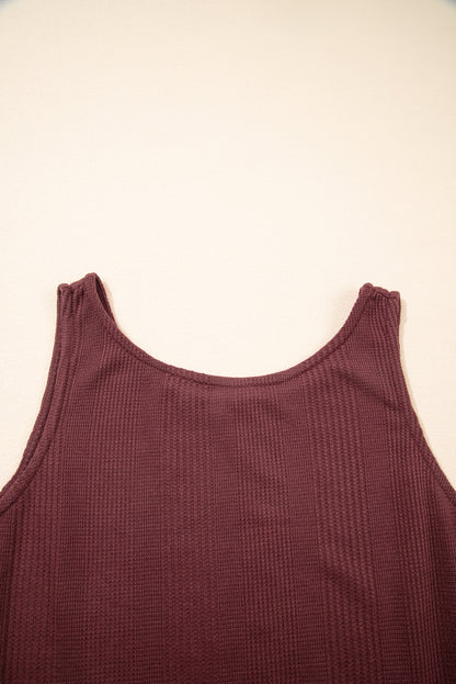 Beau Blue Solid Color Ribbed Ruffle Tank Top and Pants Set