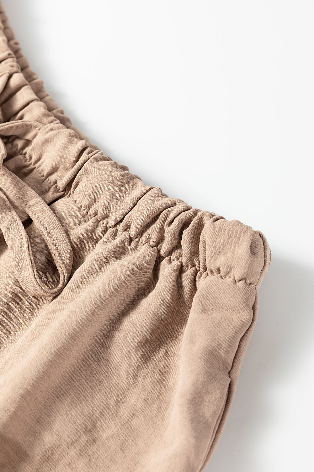 Pale Khaki Solid Color Keyhole Puffy Tank Drawstring Loose Pants 2pcs Set Outfit