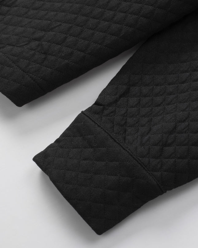 Black Retro Quilted Flap Pocket Button Shacket