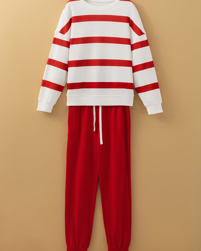 Brown Stripe Striped Drop Shoulder Pullover and Jogger Pants Set