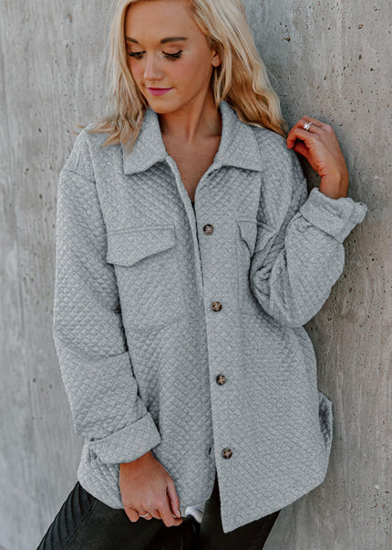 Black Retro Quilted Flap Pocket Button Shacket