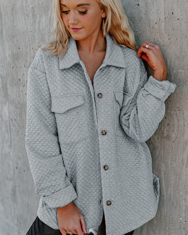 Black Retro Quilted Flap Pocket Button Shacket
