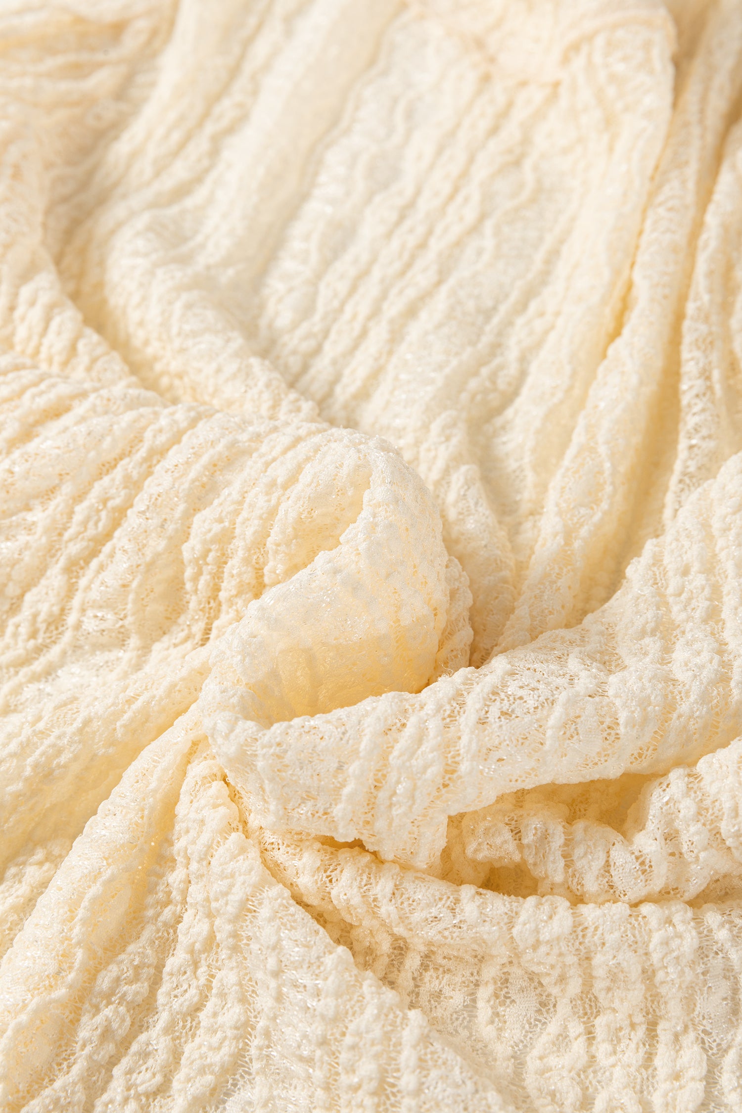 Apricot Flounced Long Sleeve Mock Neck Sheer Lace Top