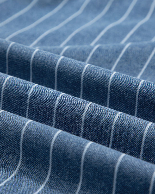 Sky Blue Stripe Button Pleated Drawstring Waist Casual Wide Leg Jeans