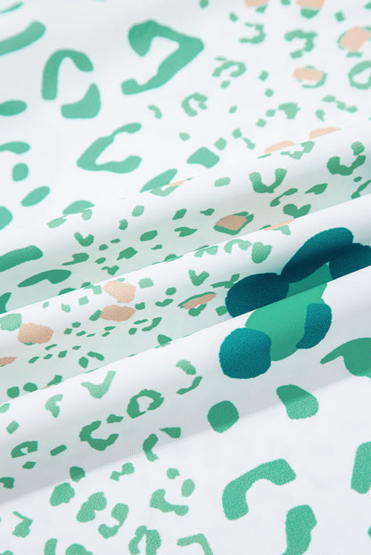 Leopard Print V Neck Short Sleeve Blouse