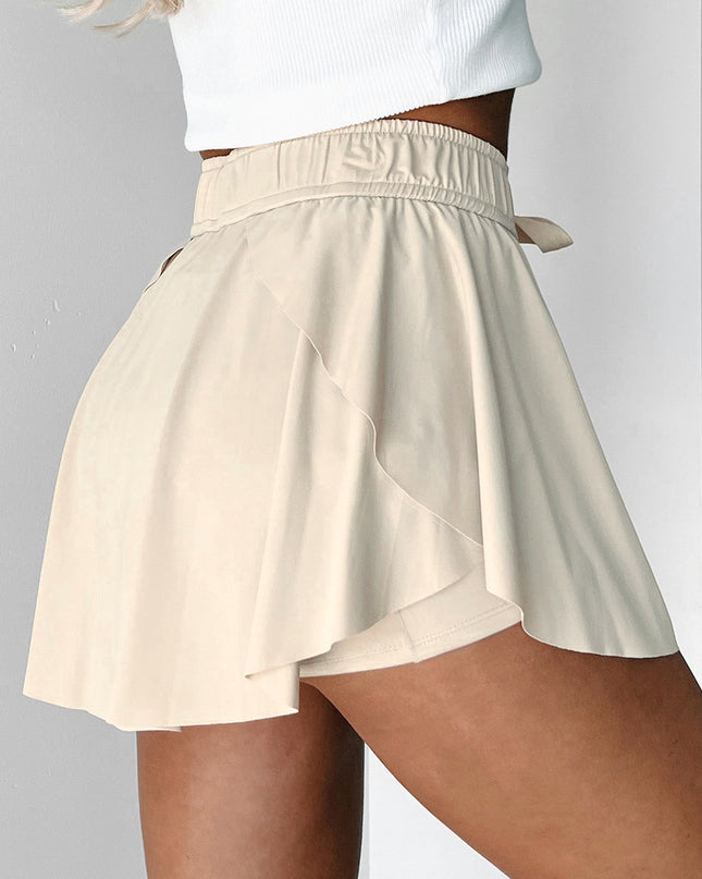 Black Drawstring High Waist Lined Tennis Skorts