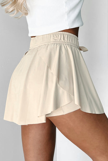 Black Drawstring High Waist Lined Tennis Skorts