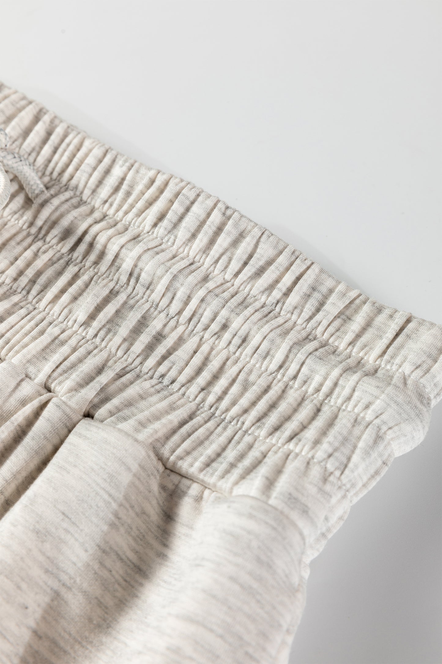 Light Grey Long Sleeve High Neck Slim Top Smocked Waist Central Seam Pants Set