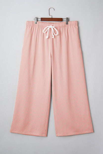Pink Stripe Drawstring Plus Size Loose Pants