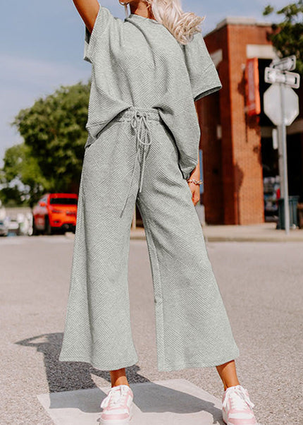 Black Textured Loose Fit T Shirt and Drawstring Pants Set