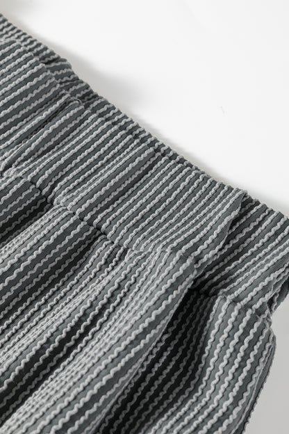 Dark Grey Twisted Ribbed High Neck Loose Tee Elastic High Waist Loose Pant Set