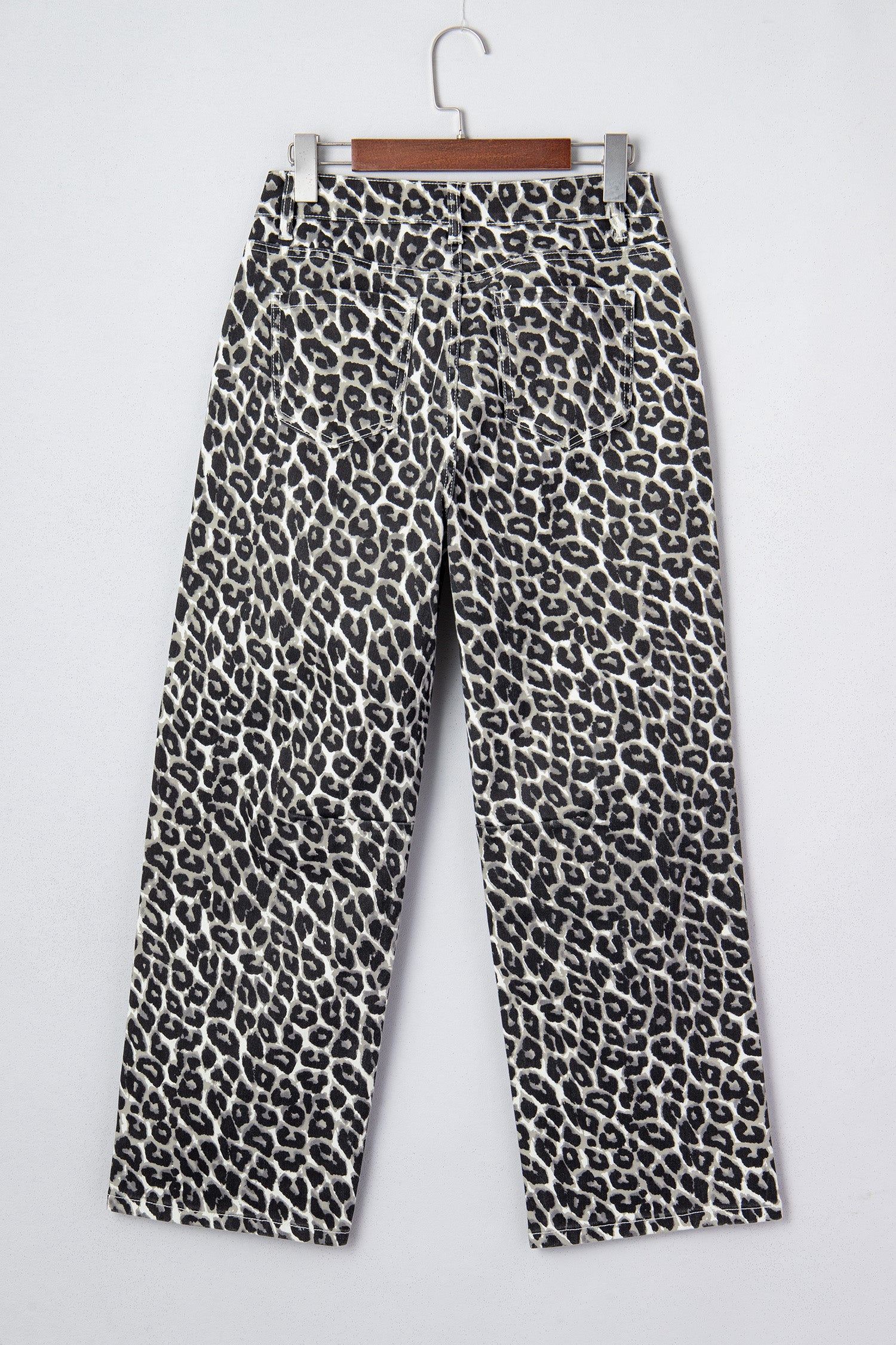 Black Leopard Print Barrel Jeans