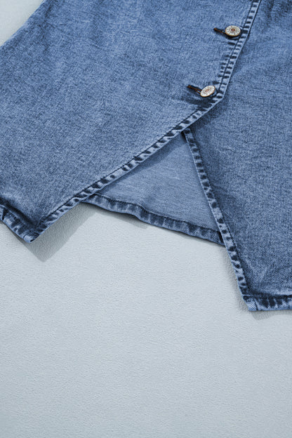 Ashleigh Blue Buttoned Front Slit Denim Vest