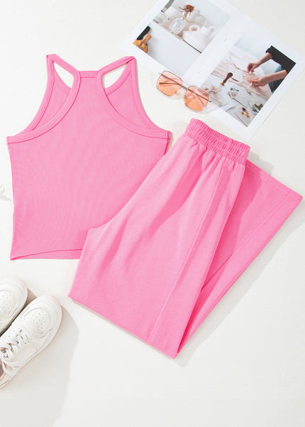 Sachet Pink Slim Ribbed Tank Top and Sweatpants Set