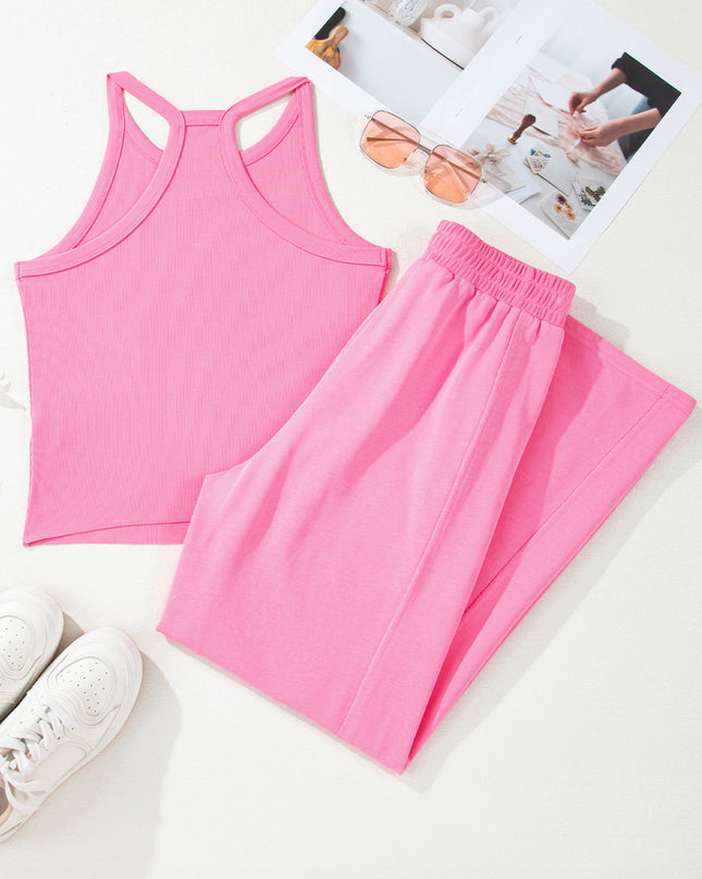 Sachet Pink Slim Ribbed Tank Top and Sweatpants Set