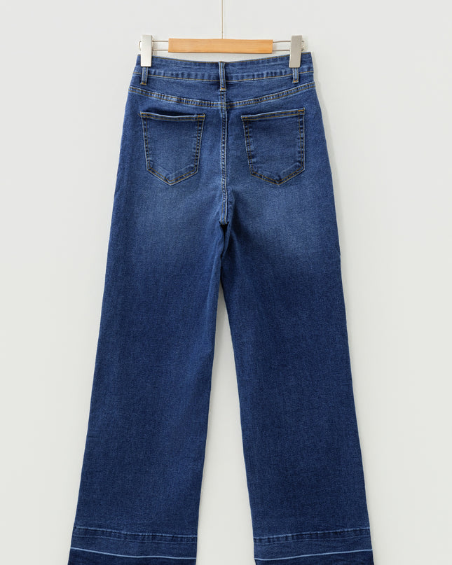 Real Teal Raw Hem Unique Cuffs Straight High Rise Loose Jeans